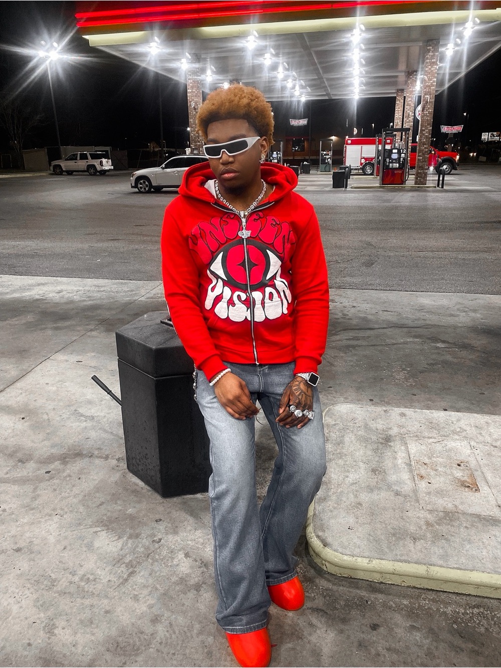 Red Graphic Zip-Up Hoodie Jacket - Men's Lightweight Shirt Jacket